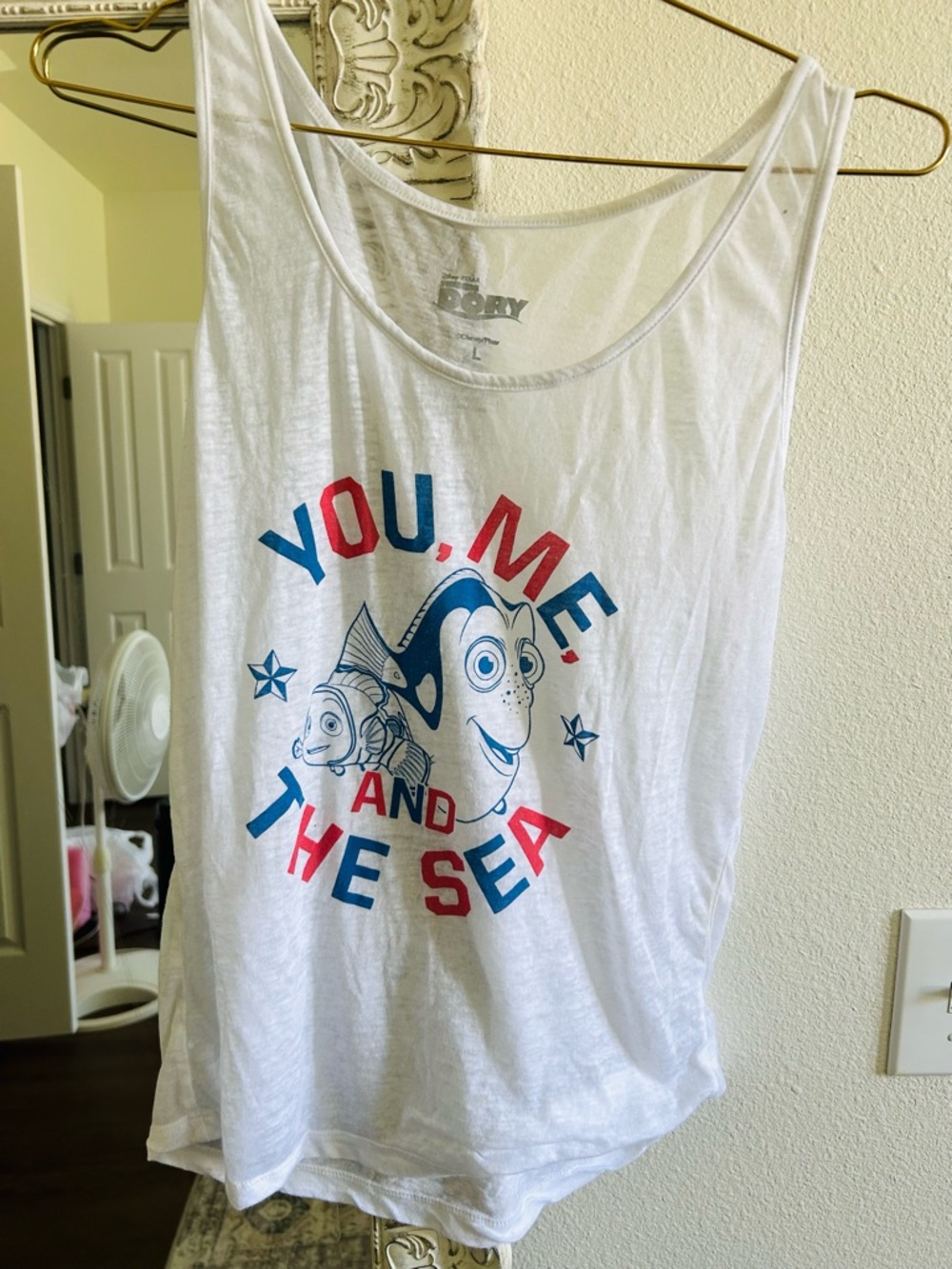 Disney White 'You, Me and the Sea' Tank Top with Red and Blue Graphics